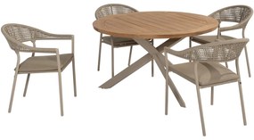 Sienna Prado dining tuinset 130 cm rond 5 delig zand teak Taste 4SO