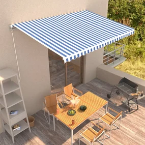 vidaXL Luifel handmatig uittrekbaar 450x300 cm blauw en wit