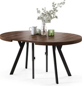 EXPANSO Bruine eik/zwarte poten - GROTE RONDE TAFEL Ø110 UITBREIDBAAR TOT 310 cm met Y-POTEN LOFT/INDUSTRIAL