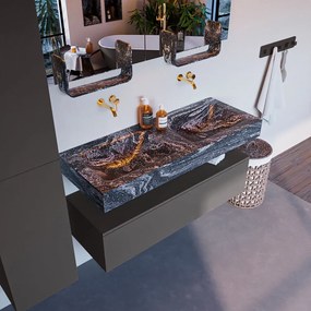 Mondiaz Alan DLux badmeubel 120cm dark grey 1 lade met wastafel lava dubbel zonder kraangat