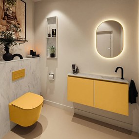 Mondiaz Ture DLux toiletmeubel 100cm ocher met wastafel opalo rechts met kraangat