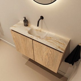 Mondiaz Ture DLux toiletmeubel 80cm washed oak met wastafel frappe midden zonder kraangat