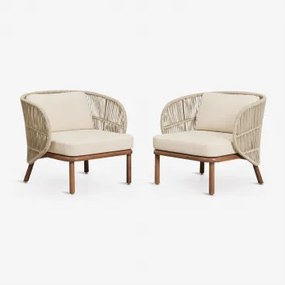 Pack Van 2 Fauteuils Van Acaciahout En Gevlochten Touw Capri Beige – Crème - Sklum