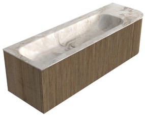 Mondiaz Kurve-dlux 145cm badmeubel ronding rechts dusk met 1 lade en deur en wastafel big large links zonder kraangat frappe