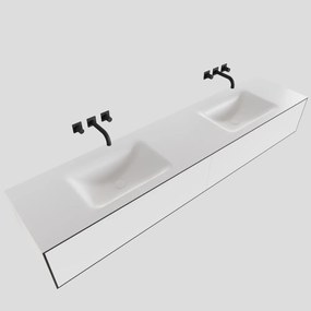 Zaro Lagom volledig naadloos solid surface onderkast 200cm mat zwart met 2 lades Push tot open. Compleet met solid surface wastafel met 0 kraangat(en)