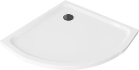 Mexen Flat kwartronde slanke douchebak 80 x 80 cm, wit, zwarte sifon - 41108080B