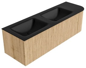 Mondiaz Kurve 145cm badmeubel ronding rechts oak met 1 lade en deur en wastafel cloud dubbel/links 2 kraangaten urban