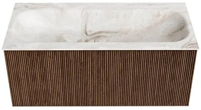 Mondiaz Kurve-dlux 100cm badmeubel walnut met 1 lade en wastafel big medium midden zonder kraangat frappe