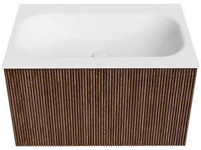 Mondiaz Kurve 70cm badmeubel walnut met 1 lade en wastafel big small midden 1 kraangat