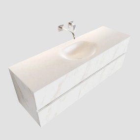 Zaro Sevilla Solid Surface badmeubel 150cm wit marmer zonder kraangat spoelbak midden met 2 lades