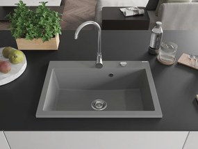 Mexen Elix granieten gootsteen 1-kamer 700 x 500 mm, grijs, chromen sifon - 6526701005-71