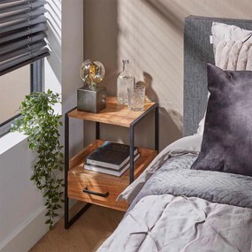 Smal Nachtkastje Hout En Metaal - 35x35x55cm.