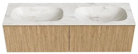 Mondiaz Kurve-dlux 150cm badmeubel oak met 2 lades en wastafel stor small dubbel zonder kraangat ostra