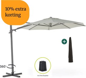 + 10% kassakorting | Parasol Shadowline Francisco | Inclusief hoes | Rond | 330cm | Met draaihendel | Grijs/Antraciet | Kees Smit Tuinmeubelen