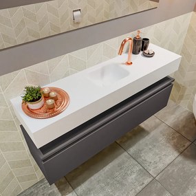 Mondiaz Andor toiletmeubel 120cm donkergrijs met witte wastafel midden met kraangat