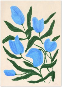 Ingelijste digitale print Blue Tulips