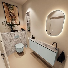 Mondiaz Ture DLux toiletmeubel 120cm greey met wastafel glace rechts met kraangat