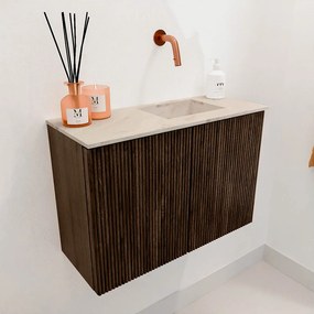 Mondiaz Joya DLux 60cm toiletmeubel walnut met wastafel faye rechts zonder kraangat frappe