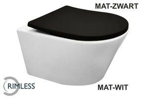 Wiesbaden Vesta wandcloset rimless mat wit met Shade slim toiletzitting softclose en quick release mat zwart 32.6013
