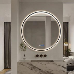 Saniclear Circle Black ronde spiegel met verwarming, direct en indirect licht mat zwart 90cm