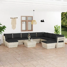 vidaXL 11-delige Loungeset met kussens pallet vurenhout