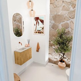 Mondiaz Joya DLux 60cm toiletmeubel ronding rechts oak met wastafel faye links zonder kraangat opalo