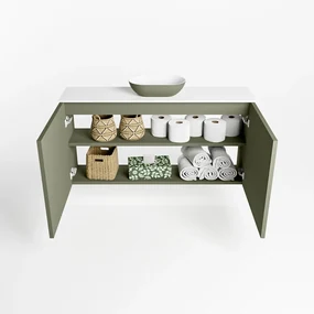 Mondiaz Fowy toiletmeubel 100cm army met legergroene waskom midden en kraangat