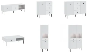 Salontafel VIENNA 2S Wit mat/goud - TAFEL MET LADEN EN GERIBBELDE VOORPANELEN