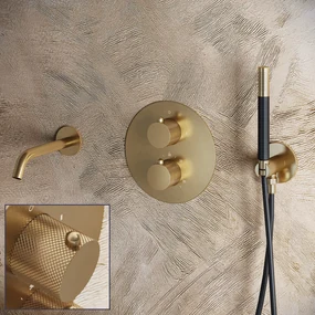 Saniclear Brass Curved Pro inbouw badkraan rond geborsteld messing - mat goud