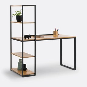 Bureau-boekenrek in eik en metaal, Hiba