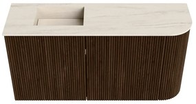 Mondiaz Joya DLux 80cm toiletmeubel ronding rechts walnut met wastafel faye links 1 kraangat meli