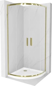 Mexen Rio halfronde douchecabine 90 x 90 cm, transparant, goud + Flat douchebak, wit - 863-090-090-50-00-4110G