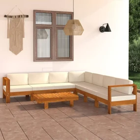 vidaXL 8-delige Loungeset met crèmewitte kussens acaciahout