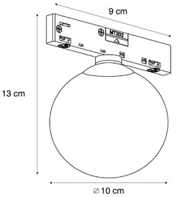 Moderne plafondlamp zwart met wit glas voor railsysteem 1-fase - Slimline Eira