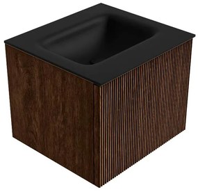Mondiaz Kurve 50cm badmeubel walnut met 1 lade en wastafel grunne midden 1 kraangat urban