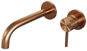 Brauer Copper Carving Wastafelmengkraan inbouw - gebogen uitloop links - hendel lang smal carving- model A 1 - PVD - geborsteld koper 5-GK-004-B6-65