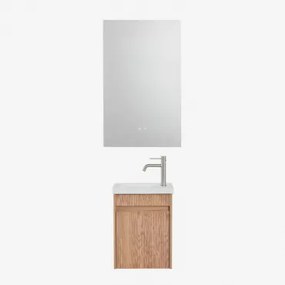 Narek Zwevend Houten Badkamermeubelset Met Geïntegreerde Wastafel Ash Brown & Rectangular Led And Antifog 55x90 Cm Riben & Geborsteld Grijs ?20 -