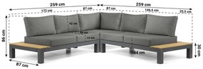 Loungeset 5 personen Aluminium/Teak Grijs Lifestyle Garden Furniture Vittoria