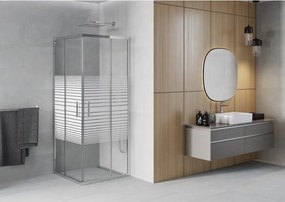 Mexen Rio vierkante douchecabine 90 x 90 cm, witte strepen, chroom - 860-090-090-01-20