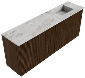 Mondiaz Joya DLux 100cm toiletmeubel walnut met wastafel faye rechts zonder kraangat glace