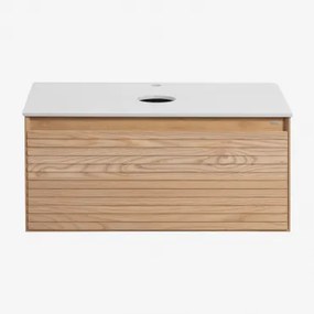 Tedrik Zwevend Badkamermeubelset Van Essenhout Ash Brown & Without Sink & Spiegelloze & Zonder Kraan - Sklum