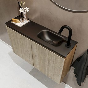 Mondiaz Ture 80cm toiletmeubel light brown grey met wastafel urban rechts 1 kraangat