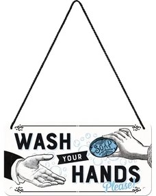 Metalen wandbord Wash Your Hands, (20 x 10 cm)