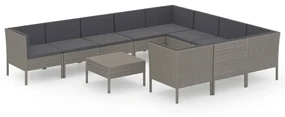 vidaXL 11-delige Loungeset met kussens poly rattan grijs