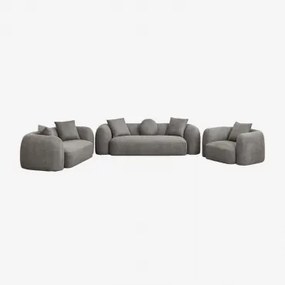 Woonkamerset Met 3-zits Modulaire Bank, 2-zitsbank En Fauteuil In Coco Chenille Granietgrijs Dik Chenilledoek - Sklum
