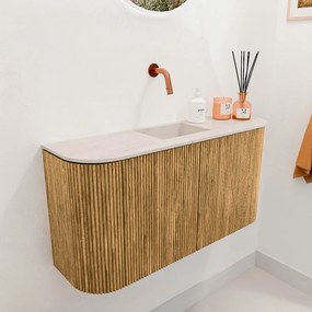 Mondiaz Joya DLux 85cm toiletmeubel ronding links/rechts oak met wastafel faye midden zonder kraangat meli