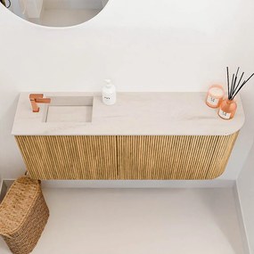 Mondiaz Joya DLux 100cm toiletmeubel ronding rechts oak met wastafel faye links 1 kraangat meli
