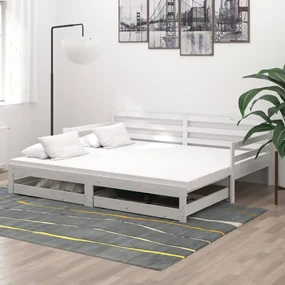 vidaXL Slaapbank uitschuifbaar massief grenenhout wit 2x(90x200) cm