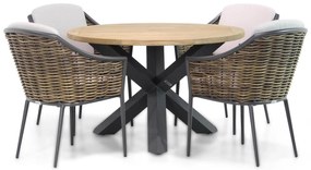 Tuinset Ronde Tuintafel 4 personen 120 cm Wicker Taupe  Coco Olivine/Rockville