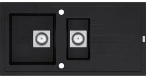 GO by Van Marcke Molto inbouwspoeltafel composiet met 1,5 bakken met afdruip 980 x 500 mm met vierkante manuele plug omkeerbaar zwart 3512343101261